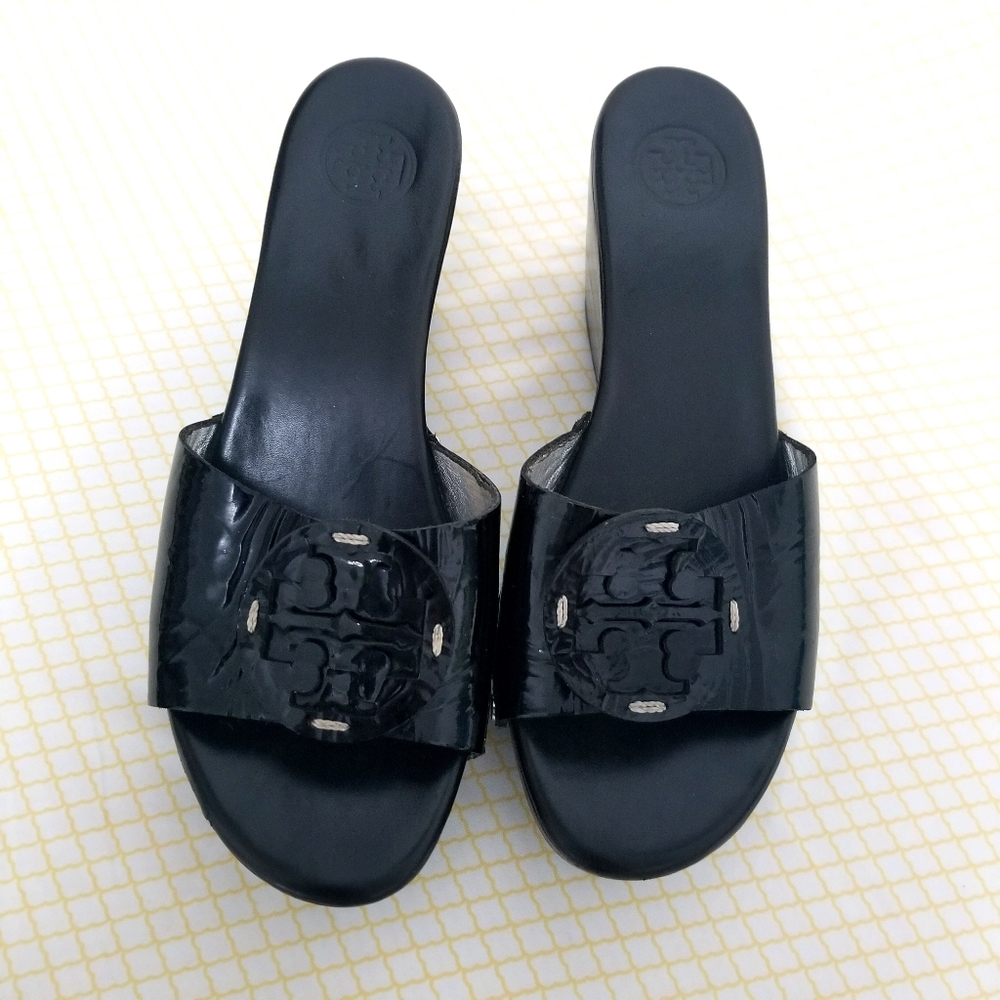 Tory Burch Patti Wedge 9 patent leather black